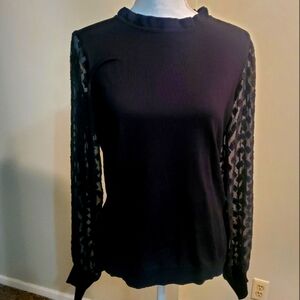 ADRIANNA PAPELL Sheer Bell Sleeves Black Sweater Size M